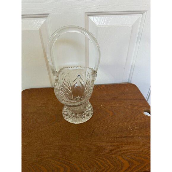 Princess House Vintage Clear Cut Heavy Glass Decorative Basket Vase 10 inch Tall - Picture 13 of 15